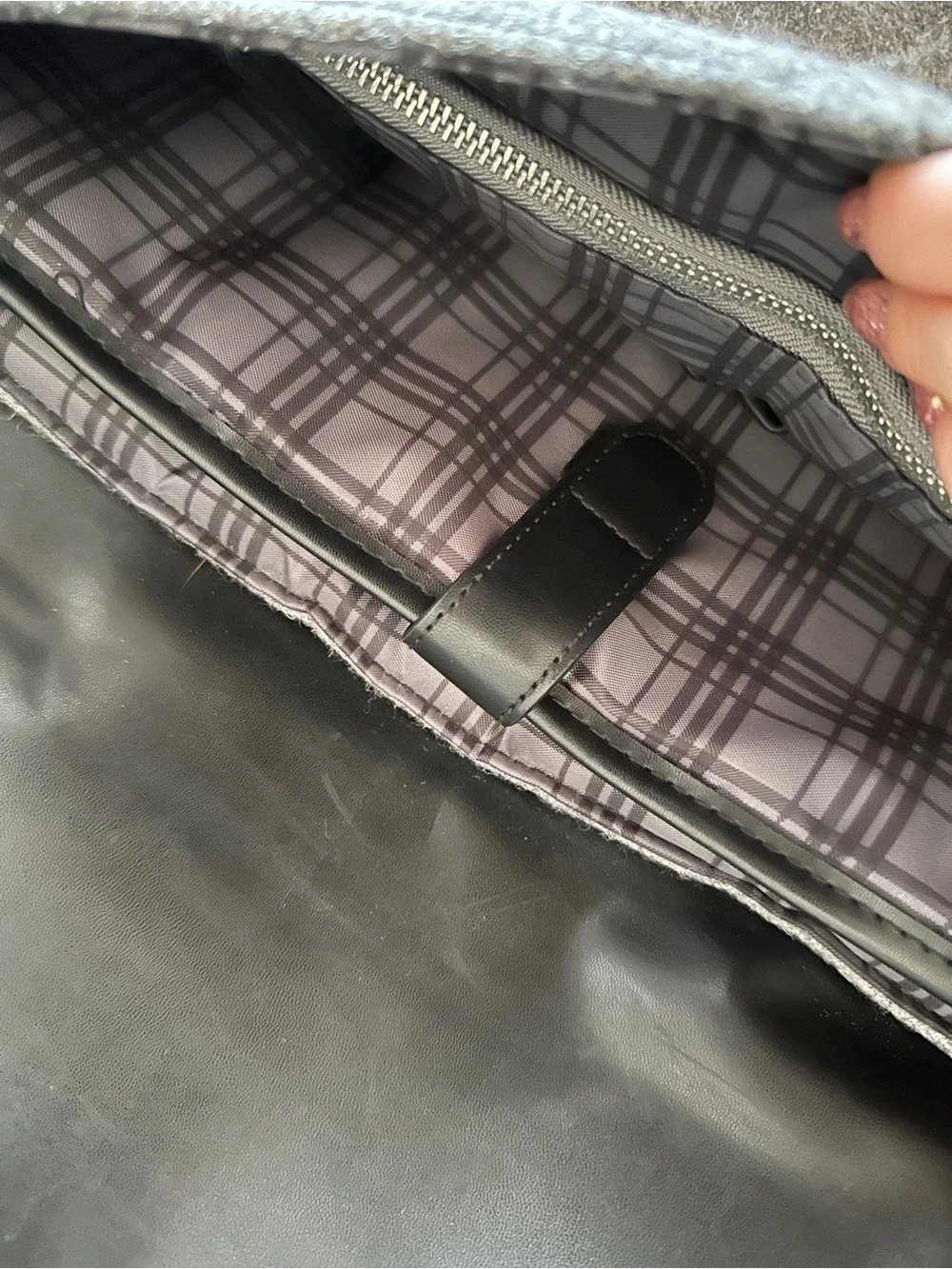 Grey Felt Messenger Bag with Black Trim and Silver Details